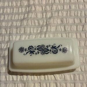 Vintage Pyrex Milky White & Blue Floral Butter Dish